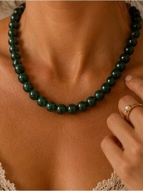 Dark Green Gemstone Beaded Necklace Boho Natural Stone Choker
